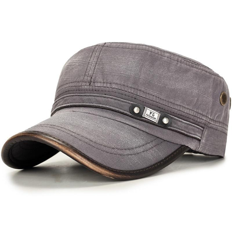 Vintage Adjustable Cotton Flat Top Army Cadet Patrol Military Cap with Polyurethane Visor
