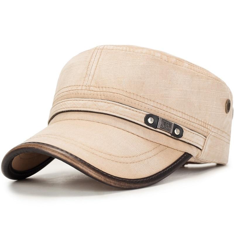 Vintage Adjustable Cotton Flat Top Army Cadet Patrol Military Cap with Polyurethane Visor