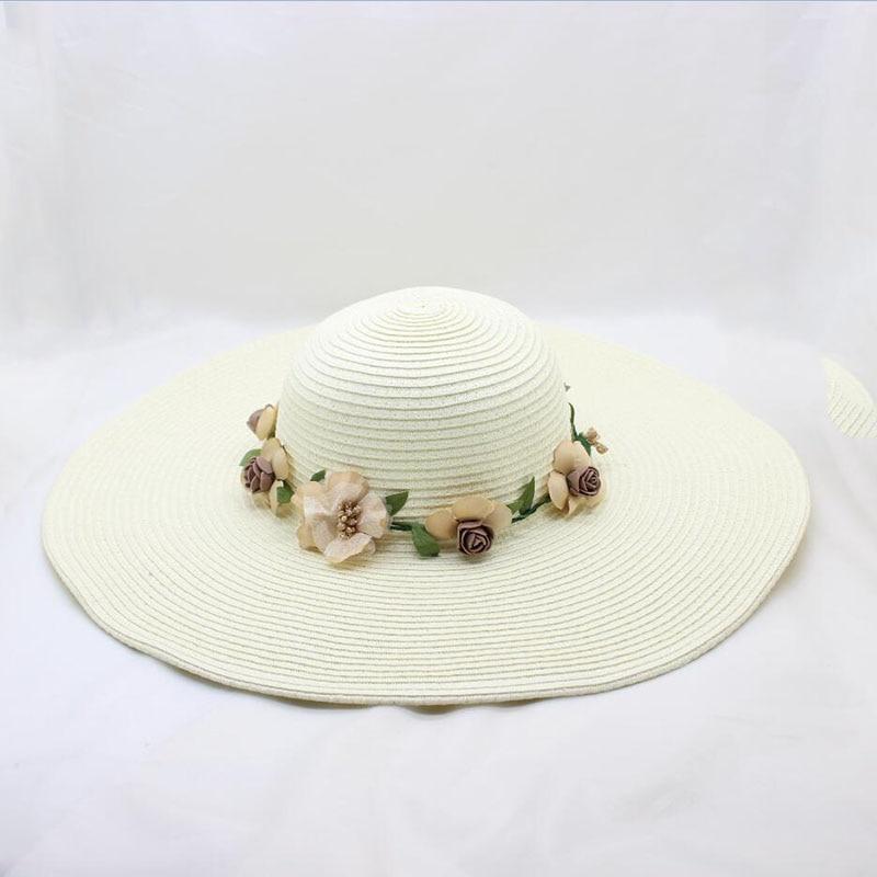 Floppy Wide Brim Sun Hat with Organza Flowers