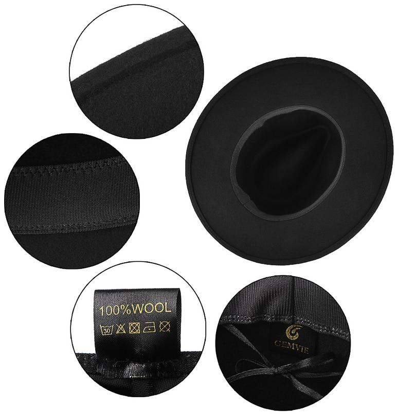 Wide Brim Black Wool Felt Fedora Hat with Bowknot Hatband