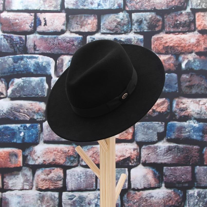 Wide Brim Black Wool Felt Fedora Hat with Bowknot Hatband