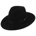 Wide Brim Black Wool Felt Fedora Hat with Bowknot Hatband