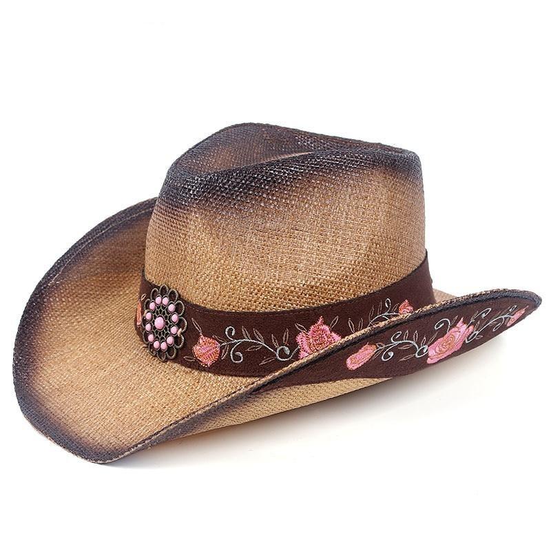 Damen-Cowboyhut mit besticktem rosa Blumenband