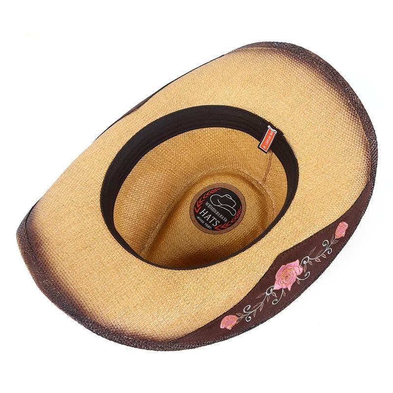 Damen-Cowboyhut mit besticktem rosa Blumenband