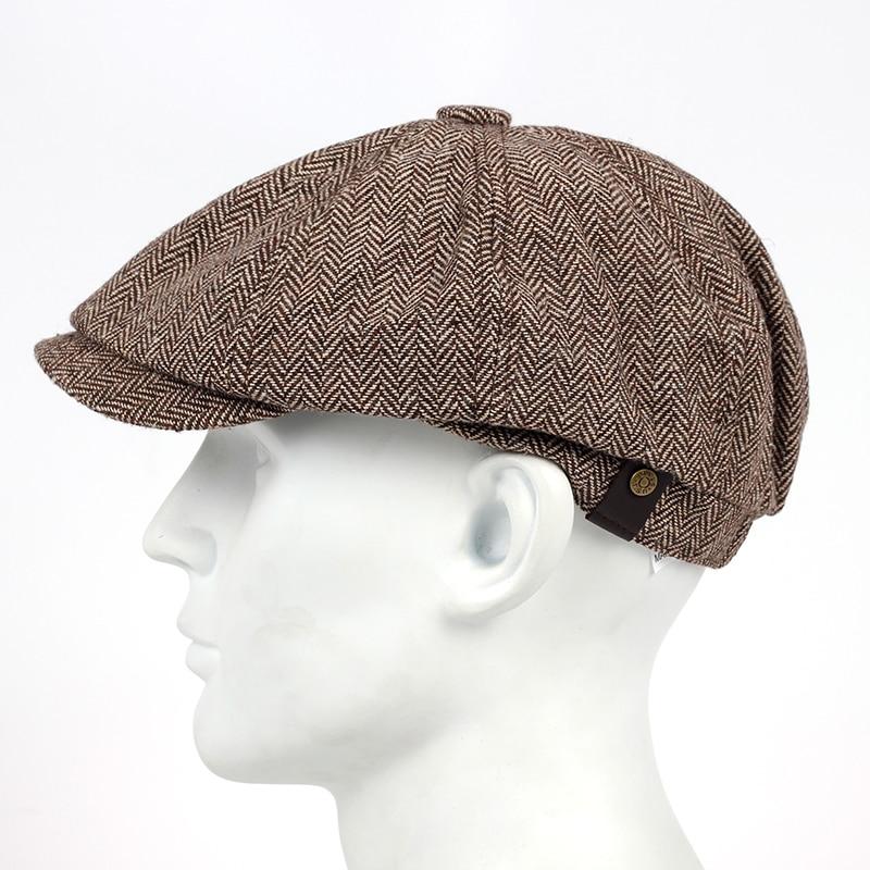 Woolen Herringbone Tweed Newsboy Cap