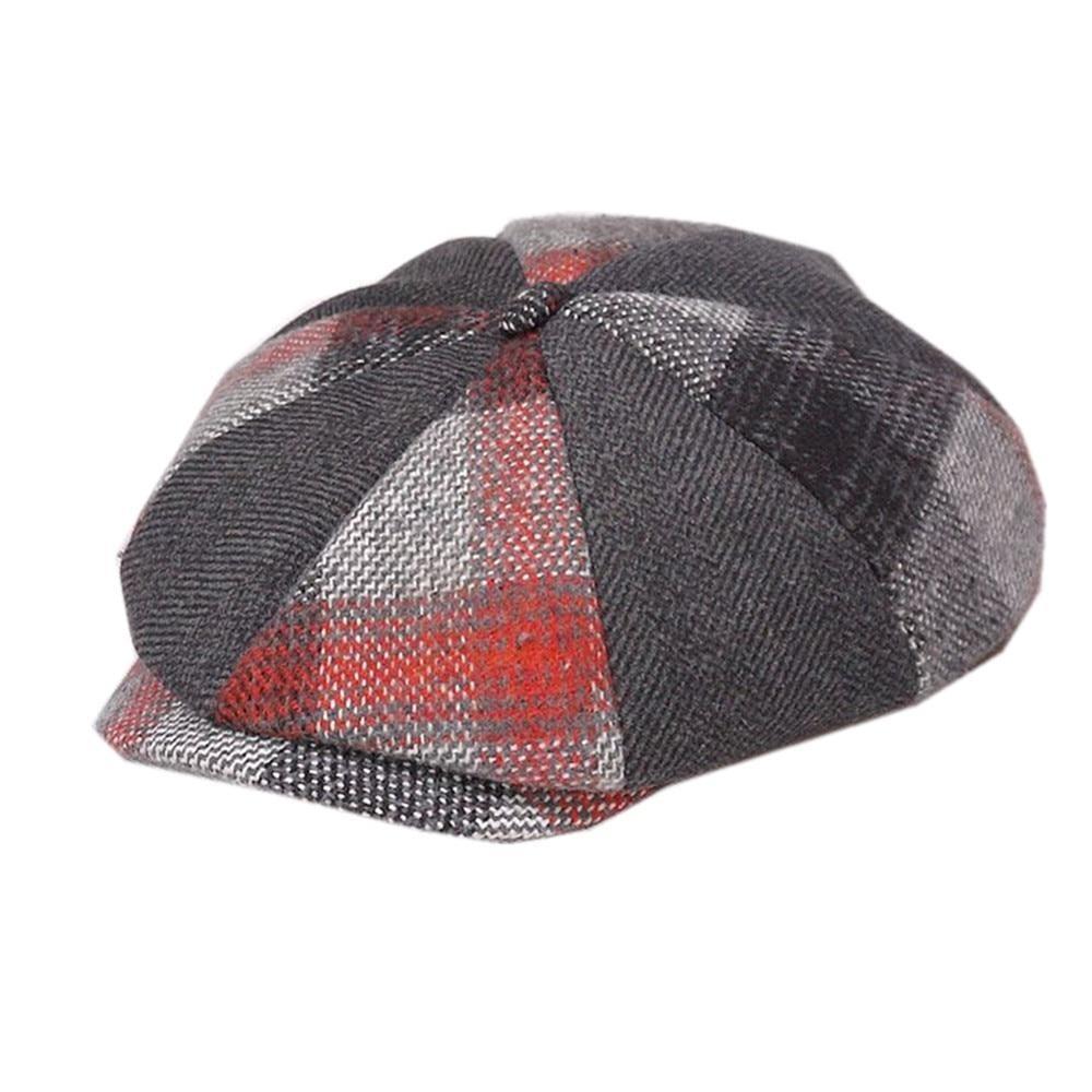 Vintage Plaid Tweed Woolen Newsboy Cap
