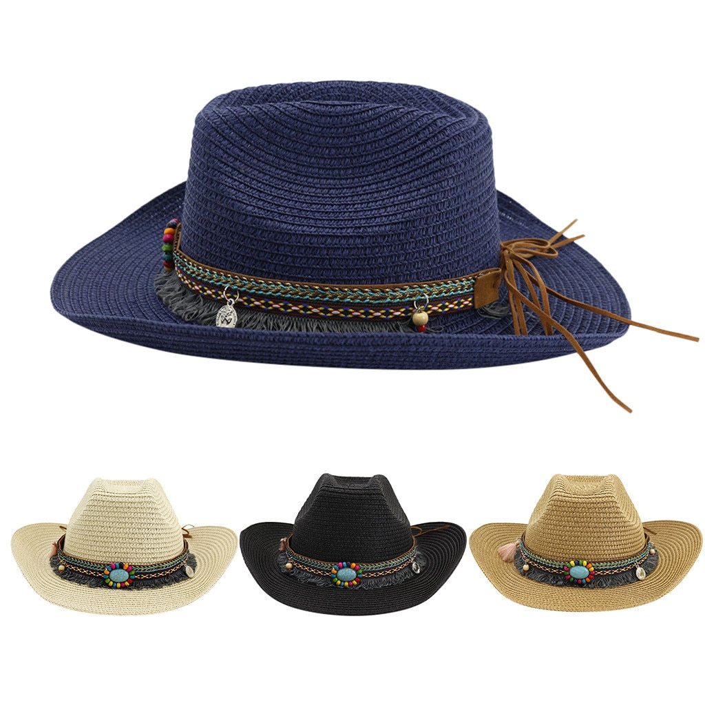 Woven Cattleman Cowboy Hat with Patterned Beaded Band