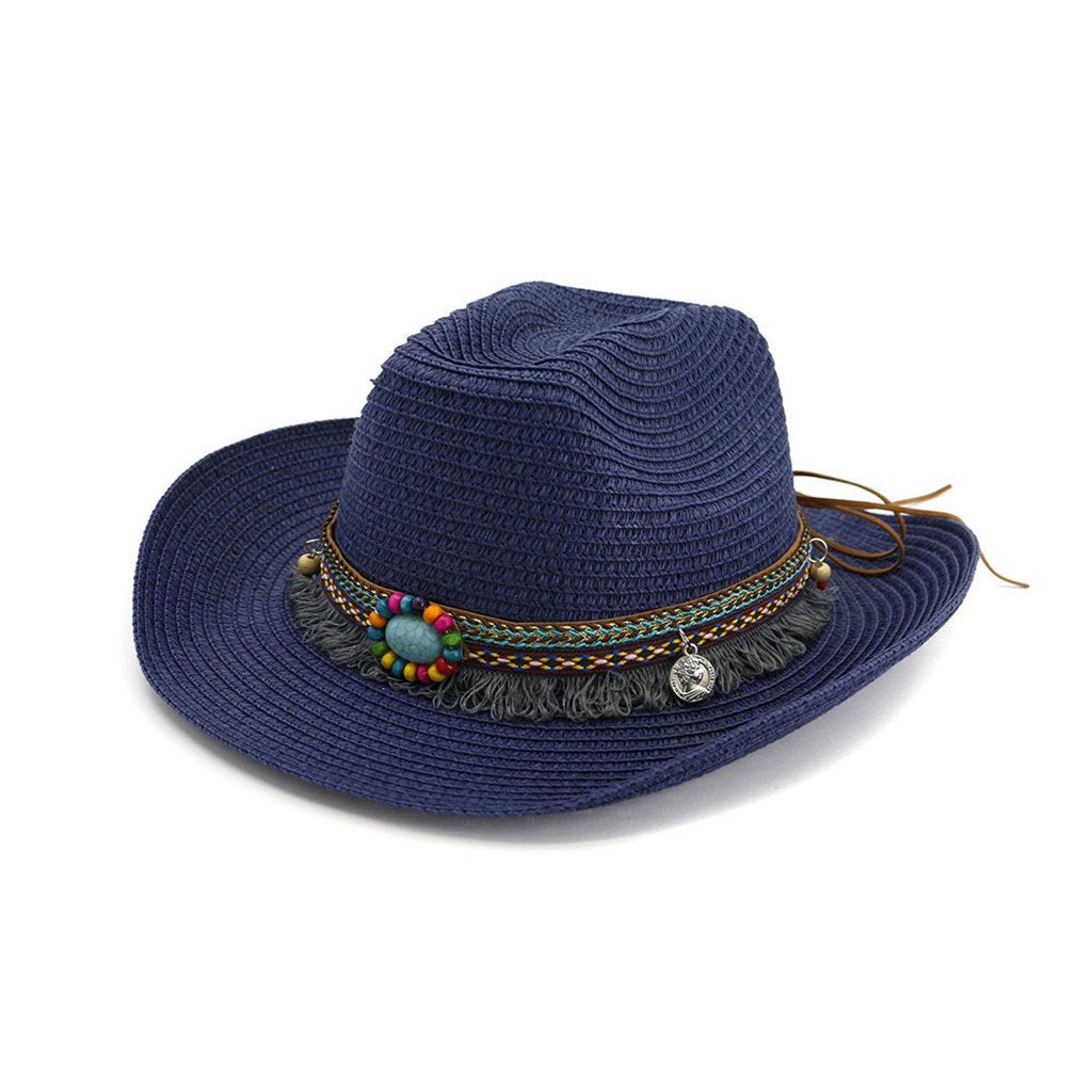 Woven Cattleman Cowboy Hat with Patterned Beaded Band