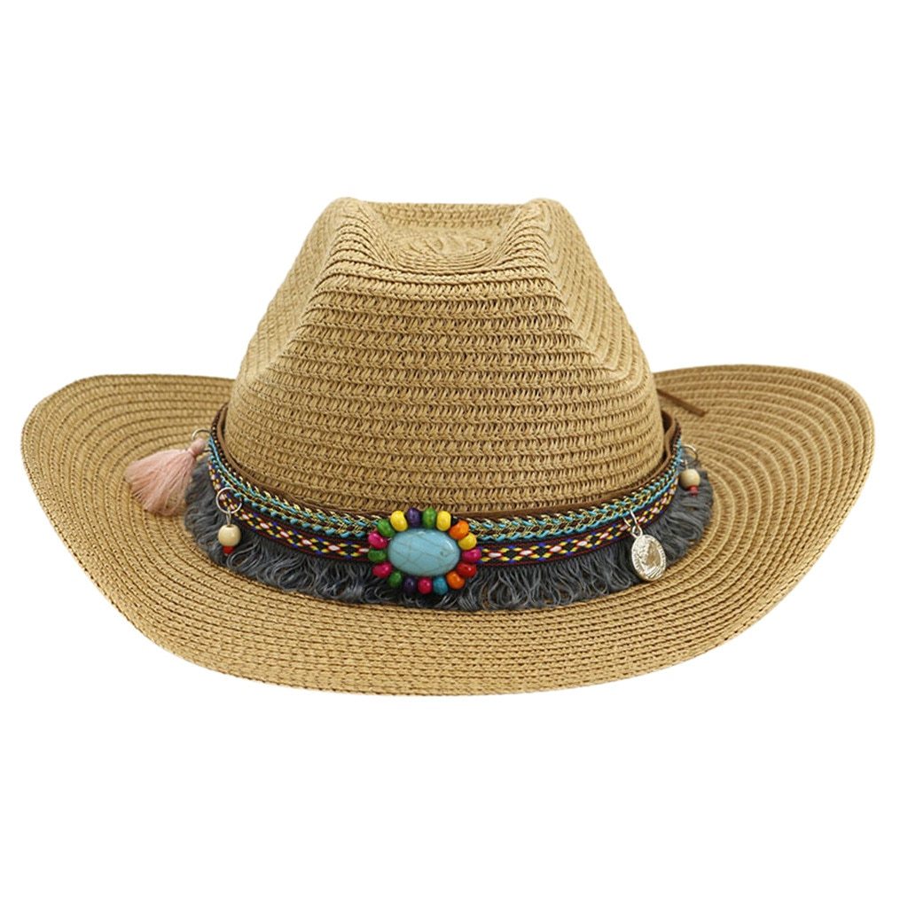 Woven Cattleman Cowboy Hat with Patterned Beaded Band