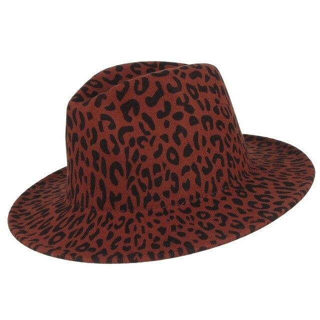 Wide Brim Leopard Wool Felt Fedora Hat