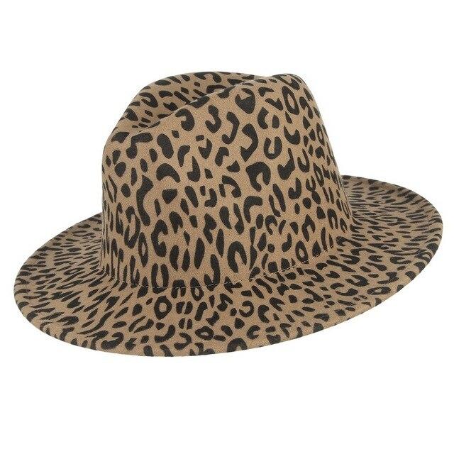 Wide Brim Leopard Wool Felt Fedora Hat