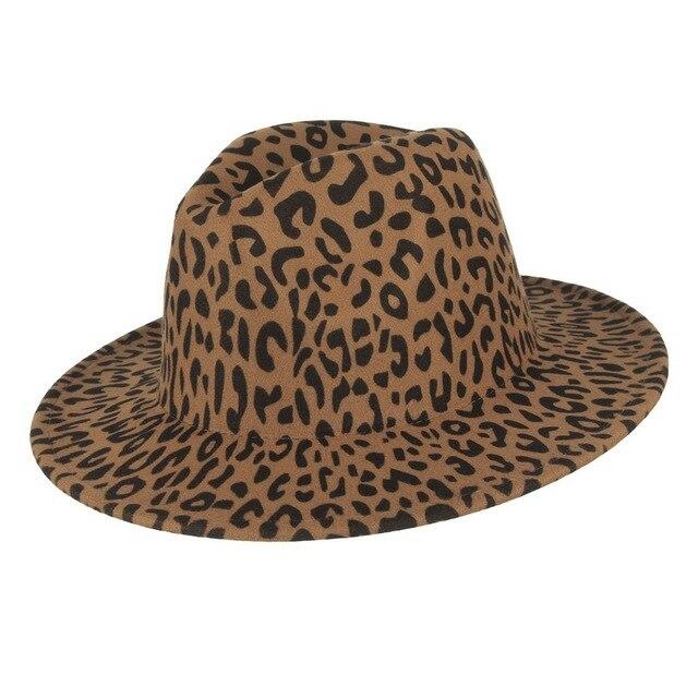 Wide Brim Leopard Wool Felt Fedora Hat