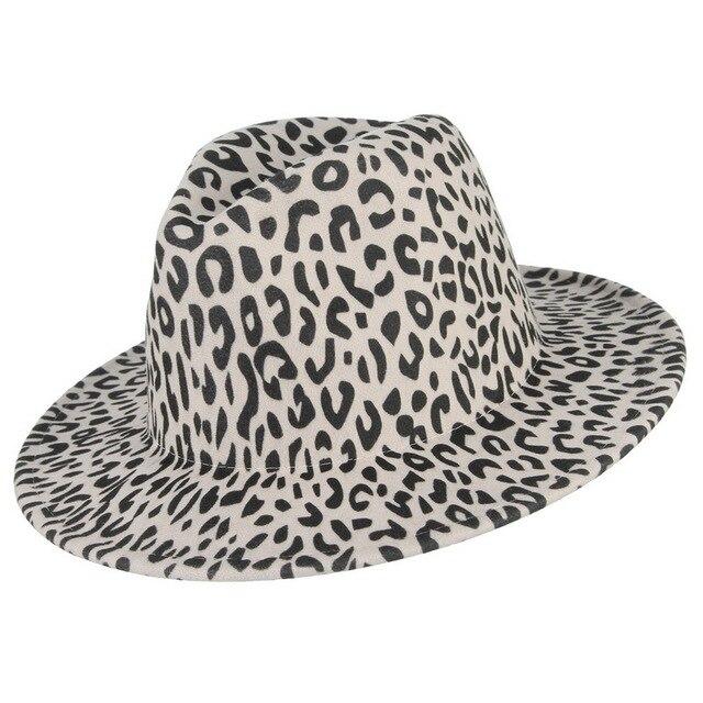 Wide Brim Leopard Wool Felt Fedora Hat