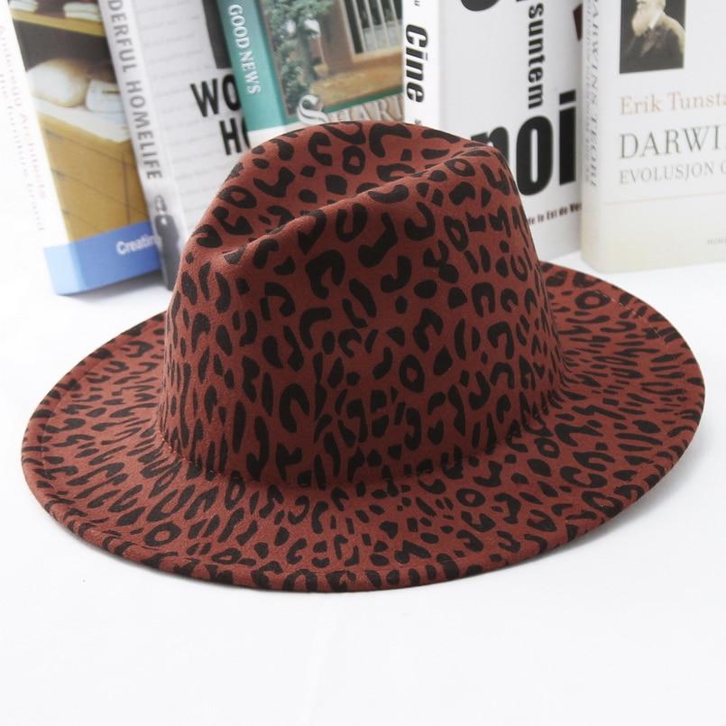 Wide Brim Leopard Wool Felt Fedora Hat