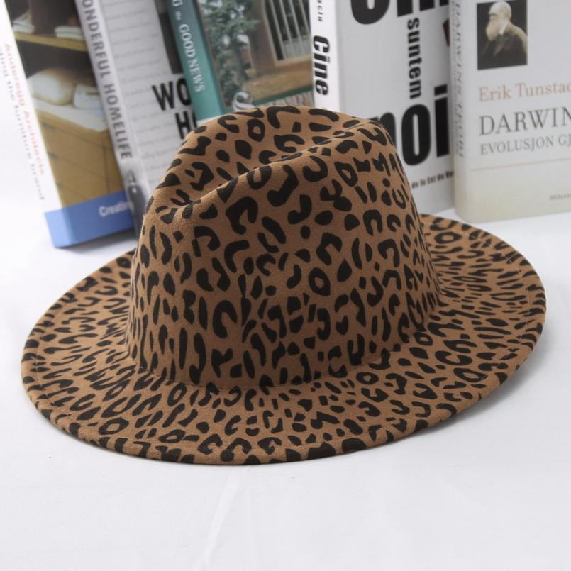 Wide Brim Leopard Wool Felt Fedora Hat