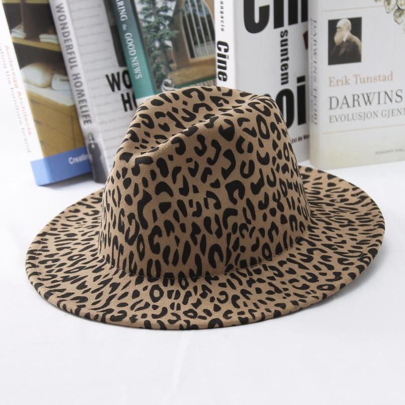 Wide Brim Leopard Wool Felt Fedora Hat