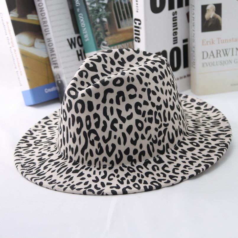 Wide Brim Leopard Wool Felt Fedora Hat