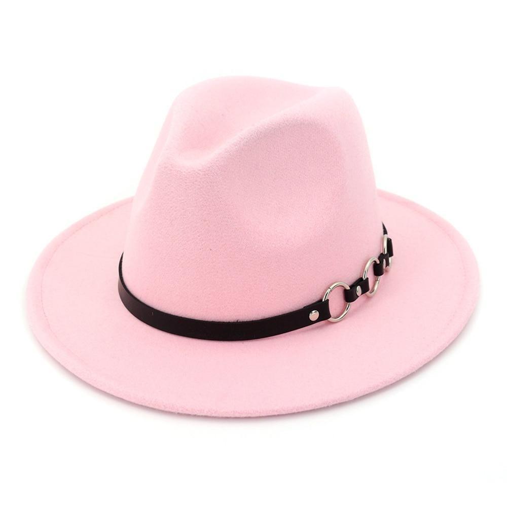 Breitkrempiger Vintage-Filzhut im Fedora-Panama-Stil mit Ketten-Gürtel