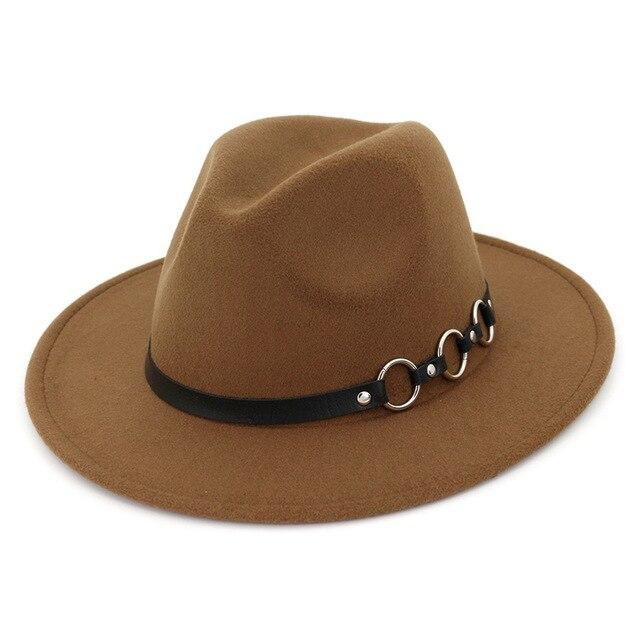 Breitkrempiger Vintage-Filzhut im Fedora-Panama-Stil mit Ketten-Gürtel