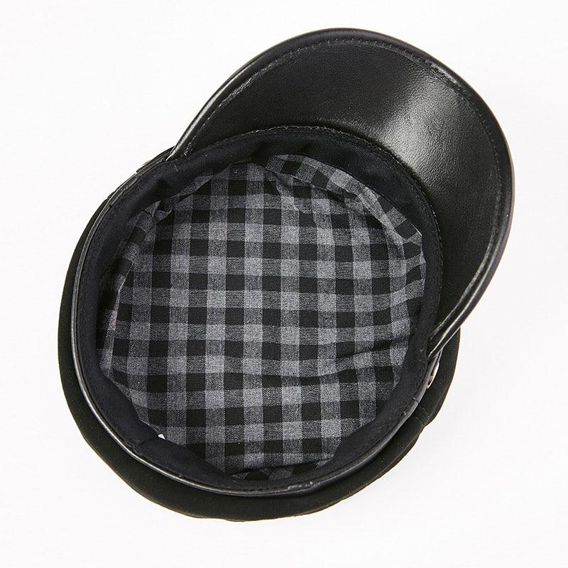 Vintage Genuine Sheepskin Leather Flat Top Military Cap