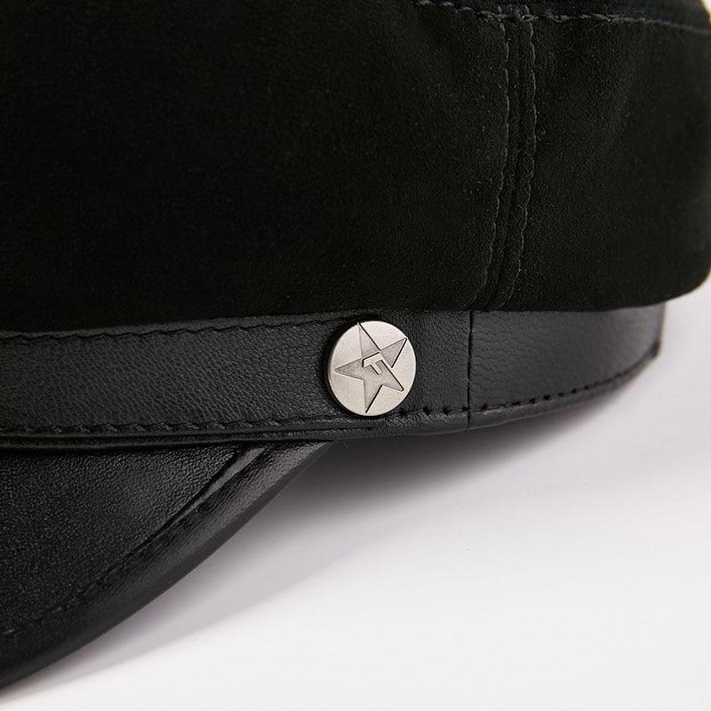 Vintage Genuine Sheepskin Leather Flat Top Military Cap