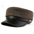 Vintage Genuine Sheepskin Leather Flat Top Military Cap