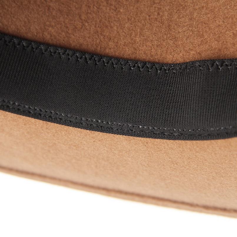 Wide Brim Wool Felt Fedora Hat with Striped Feather Band