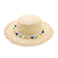 Raffia Panama Hat with Colorful Pompom Tassel Belt
