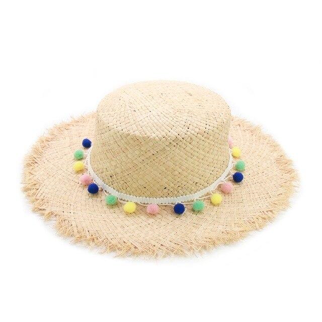 Raffia Panama Hat with Colorful Pompom Tassel Belt