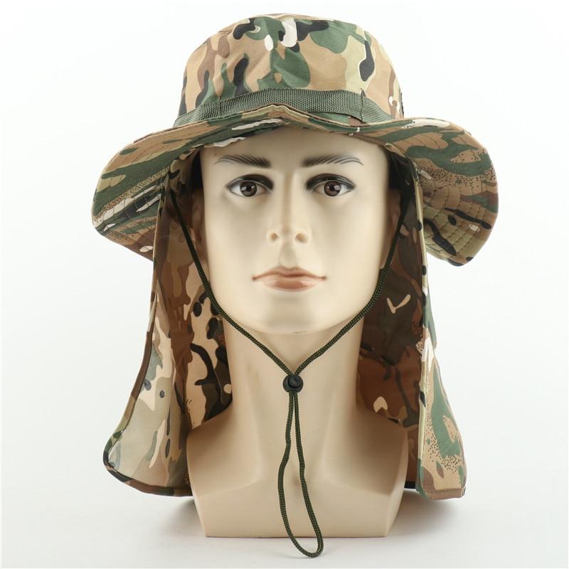 Camouflage UV Protection Boonie Bucket Flap Hat with Rope