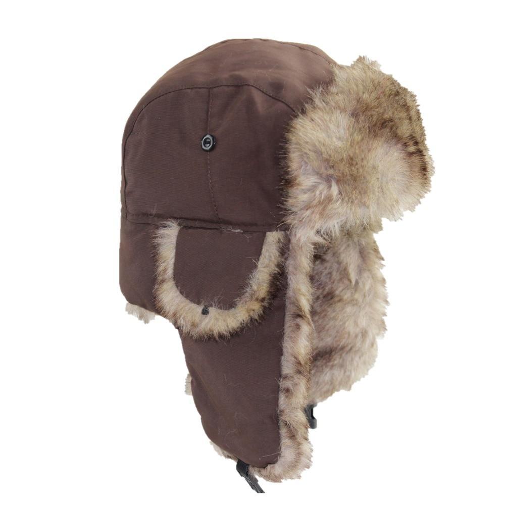 Thick Warm Trapper Fur Bomber Hat with Earflaps