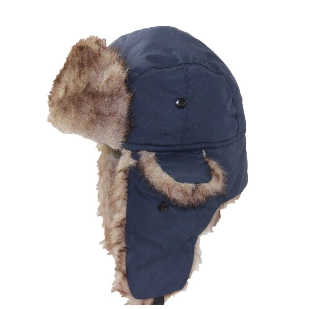 Thick Warm Trapper Fur Bomber Hat with Earflaps