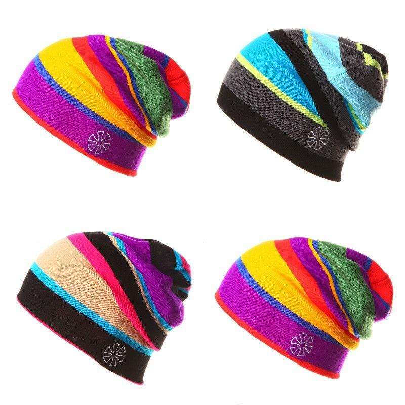 Multicolored Striped Knitted Hat, Beanie or Bonnet