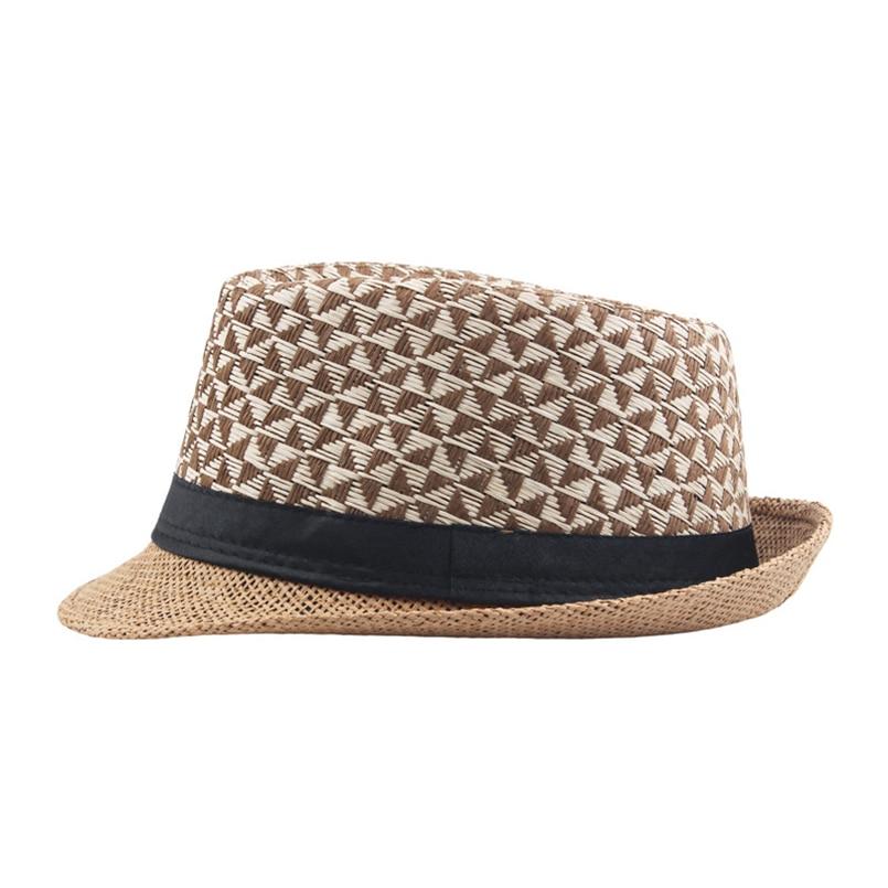 Triangle Lattice Straw Panama Trilby Hat with Black Hatband