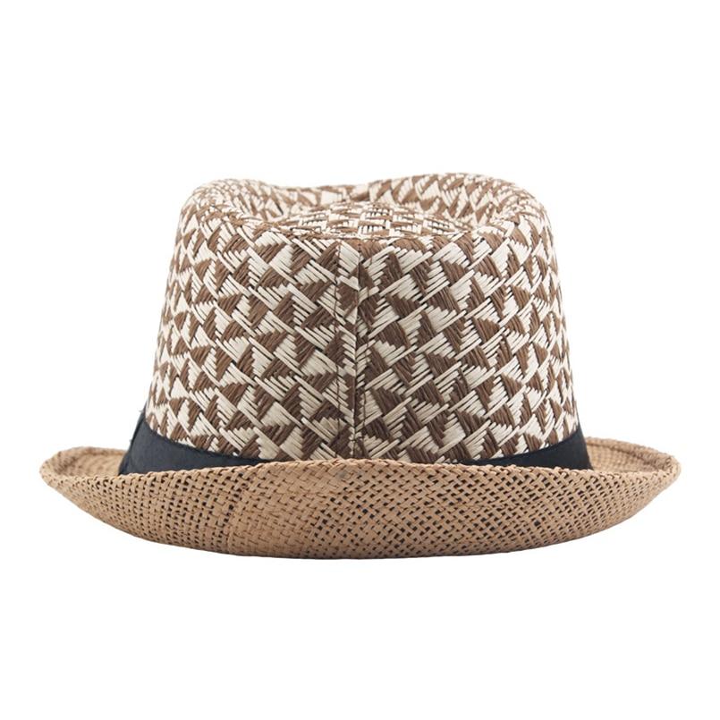 Triangle Lattice Straw Panama Trilby Hat with Black Hatband