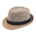 Triangle Lattice Straw Panama Trilby Hat with Black Hatband