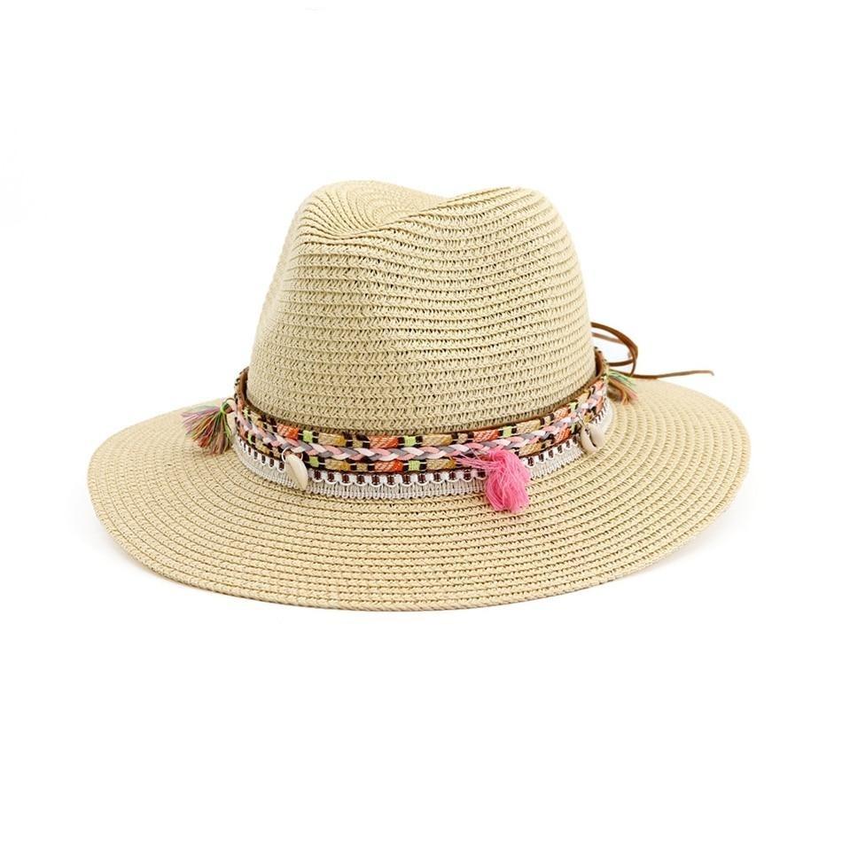 Straw Panama Hat with Tassels and Puka Shells