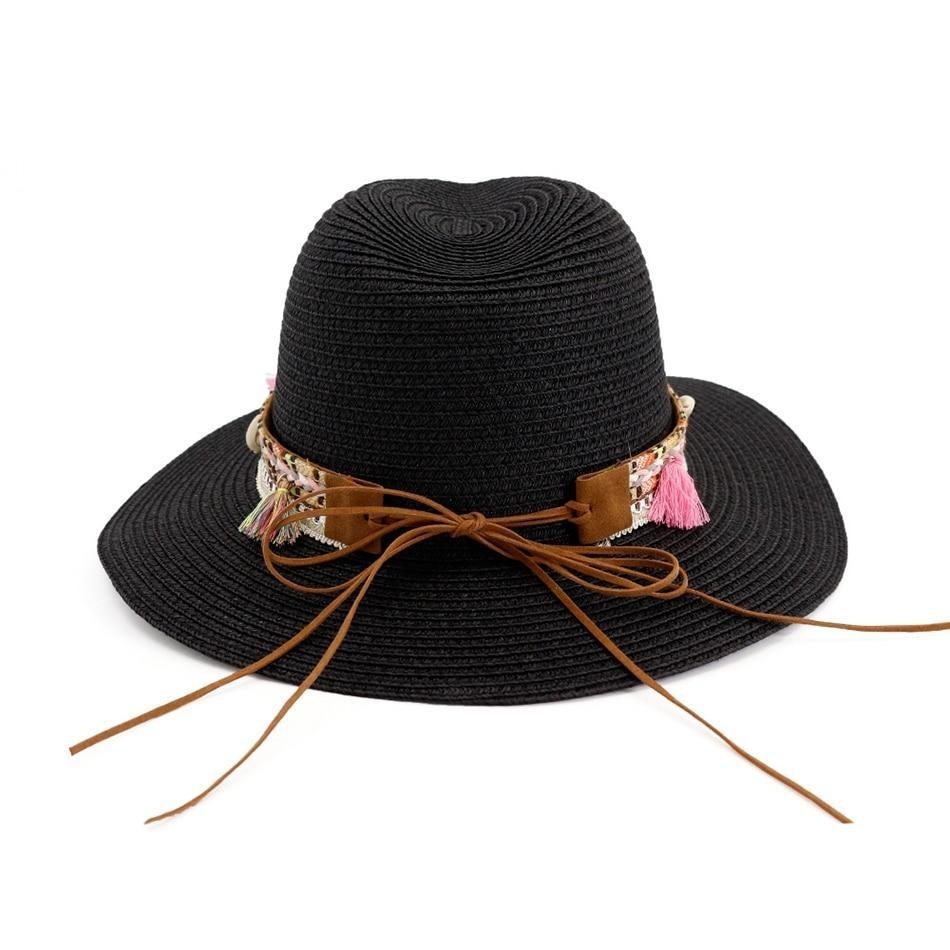 Straw Panama Hat with Tassels and Puka Shells