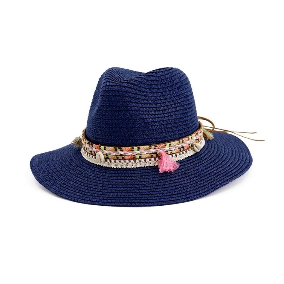 Straw Panama Hat with Tassels and Puka Shells