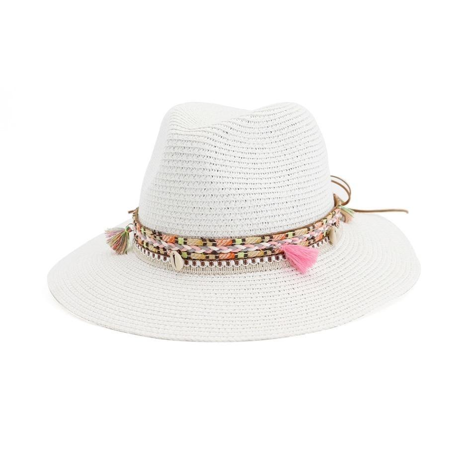 Straw Panama Hat with Tassels and Puka Shells