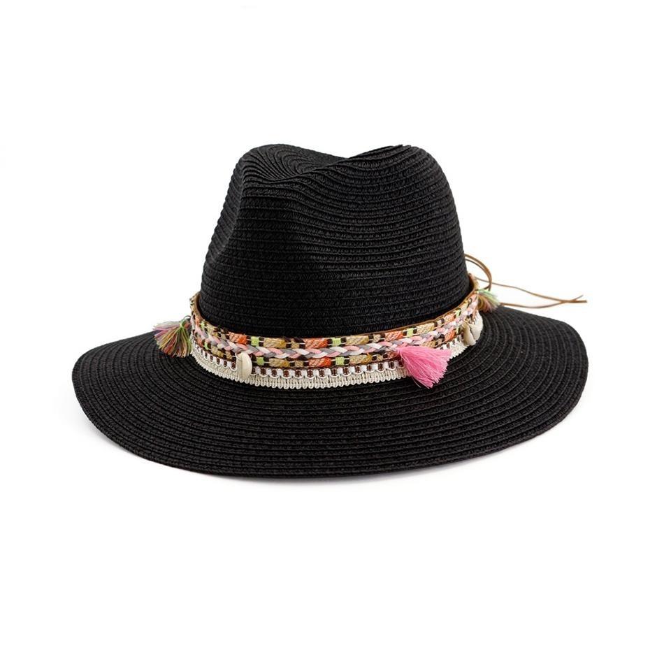 Straw Panama Hat with Tassels and Puka Shells