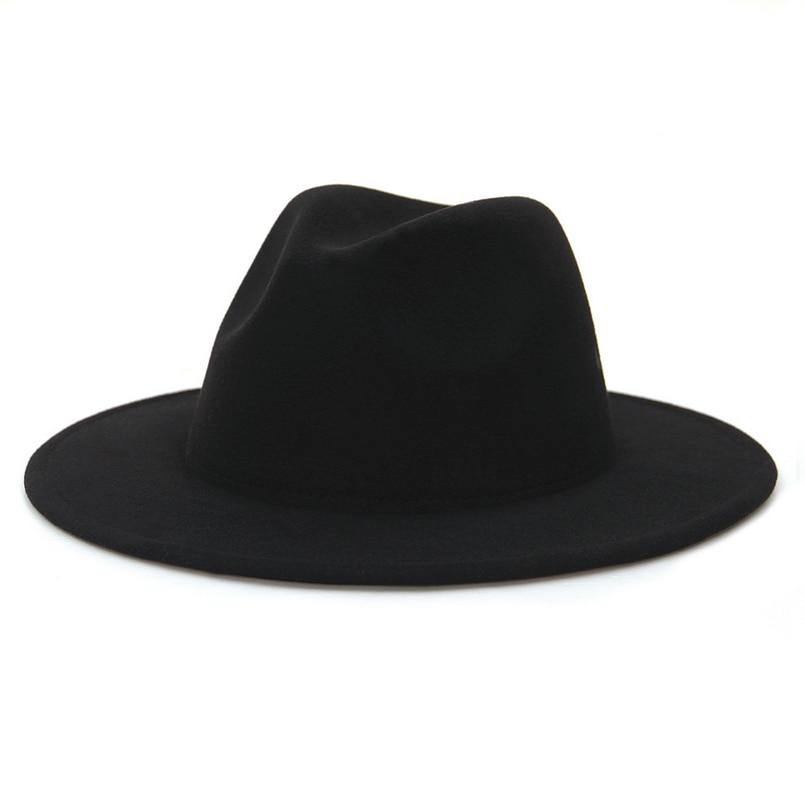 Solid Color Wide Brim Wool Felt Fedora Hat