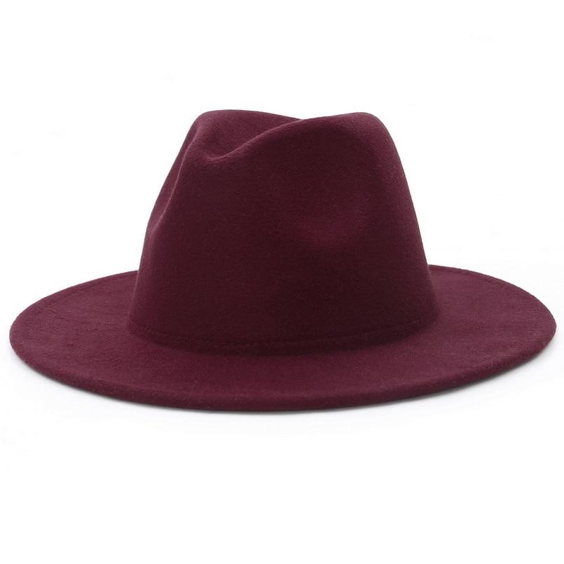 Solid Color Wide Brim Wool Felt Fedora Hat