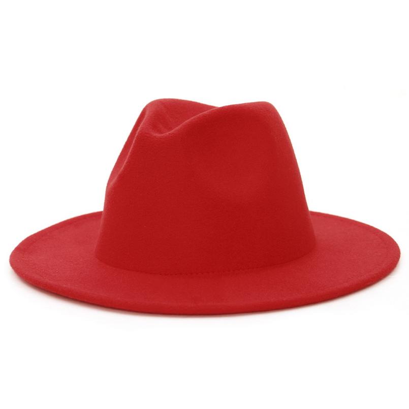 Solid Color Wide Brim Wool Felt Fedora Hat