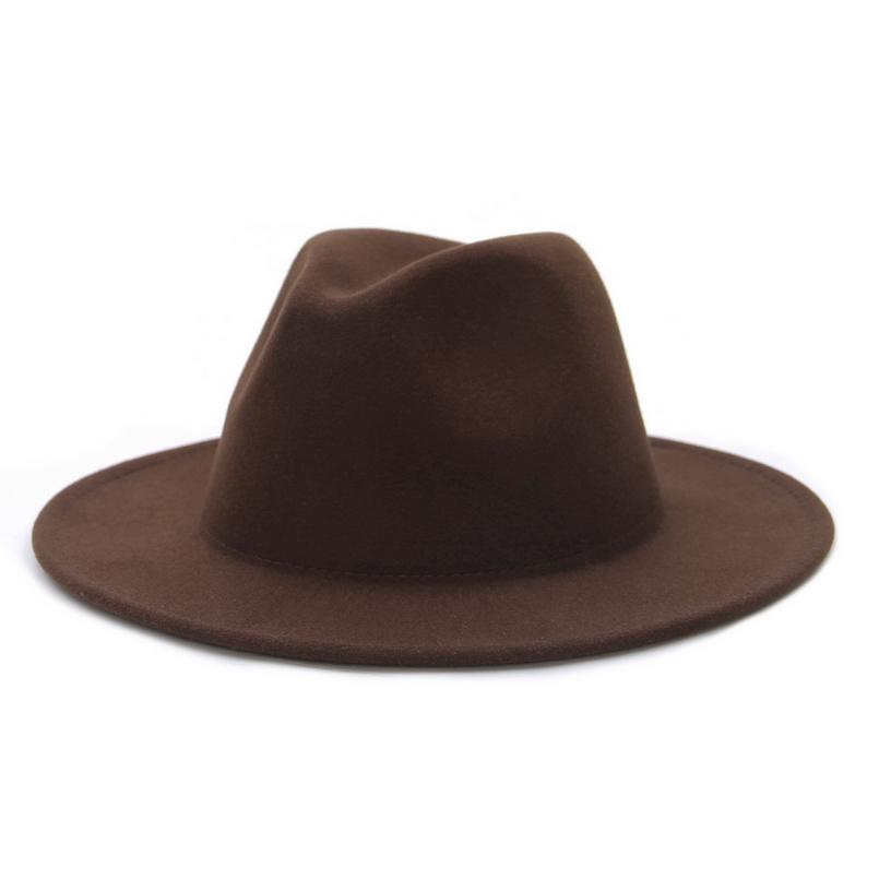 Solid Color Wide Brim Wool Felt Fedora Hat