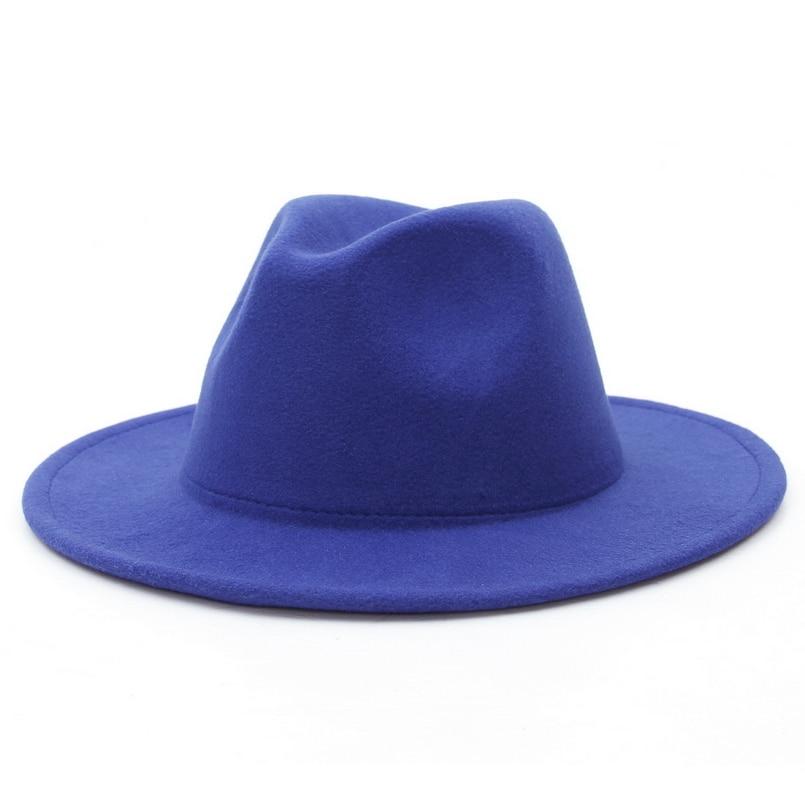 Solid Color Wide Brim Wool Felt Fedora Hat