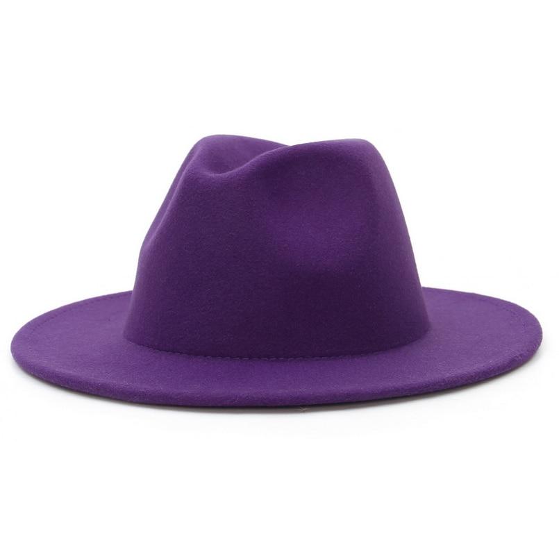 Solid Color Wide Brim Wool Felt Fedora Hat