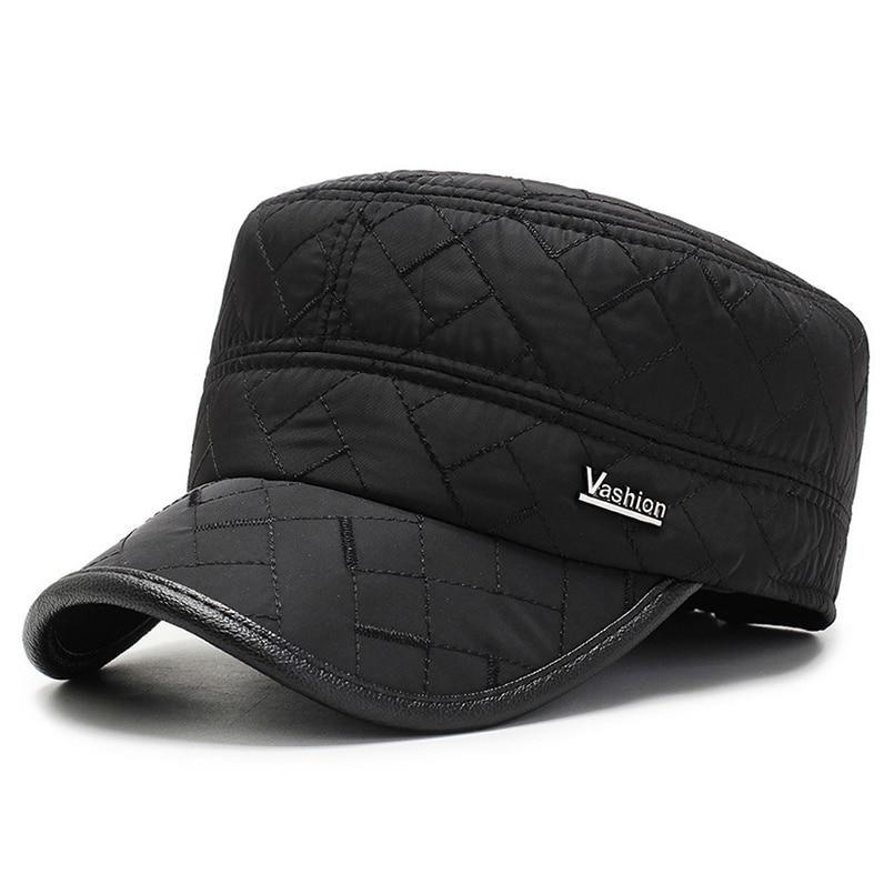 Buckled Warm Russia Flat Top Military Cap with Earflaps