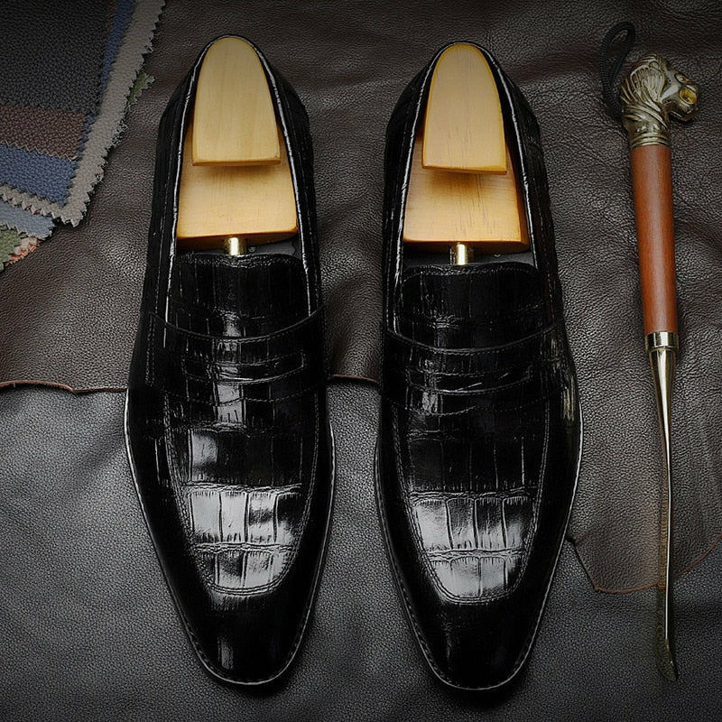 Men Leather Shoes Brand Bullock Genuine Leather Black Slip On Brogue Wedding Shoes