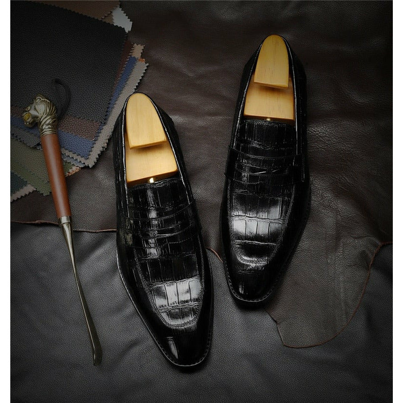 Men Leather Shoes Brand Bullock Genuine Leather Black Slip On Brogue Wedding Shoes